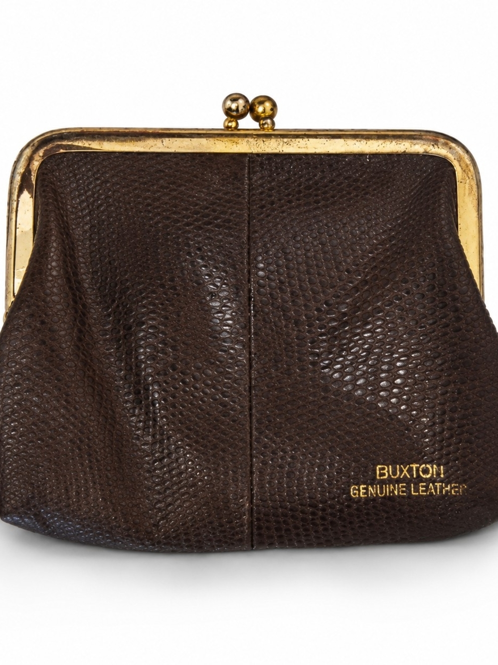 Buxton Brown Genuine Leather Kiss-Lock Coin Purse